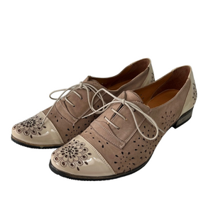 Handmade European Etched Patent Leather Oxfords Tan Beige 41 Preppy Shoes